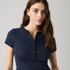 Dry Goods Pointelle Short-Sleeve Henley — Sonja Dot Navy Blazer - Blue 2