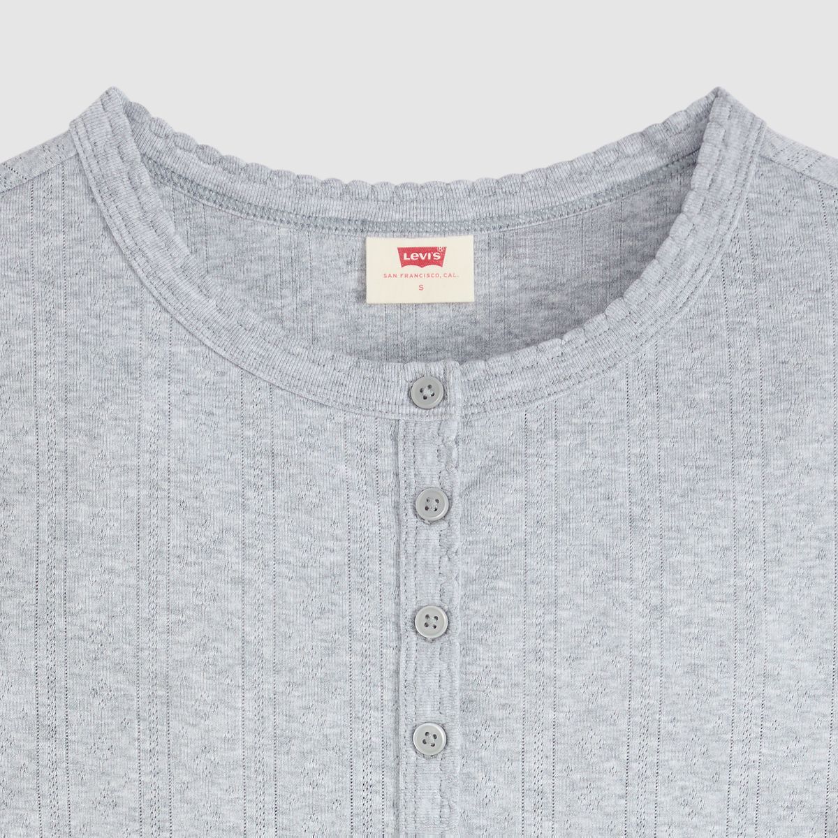 Dry Goods Pointelle Short-Sleeve Henley — Silver Heather Gray - Grey