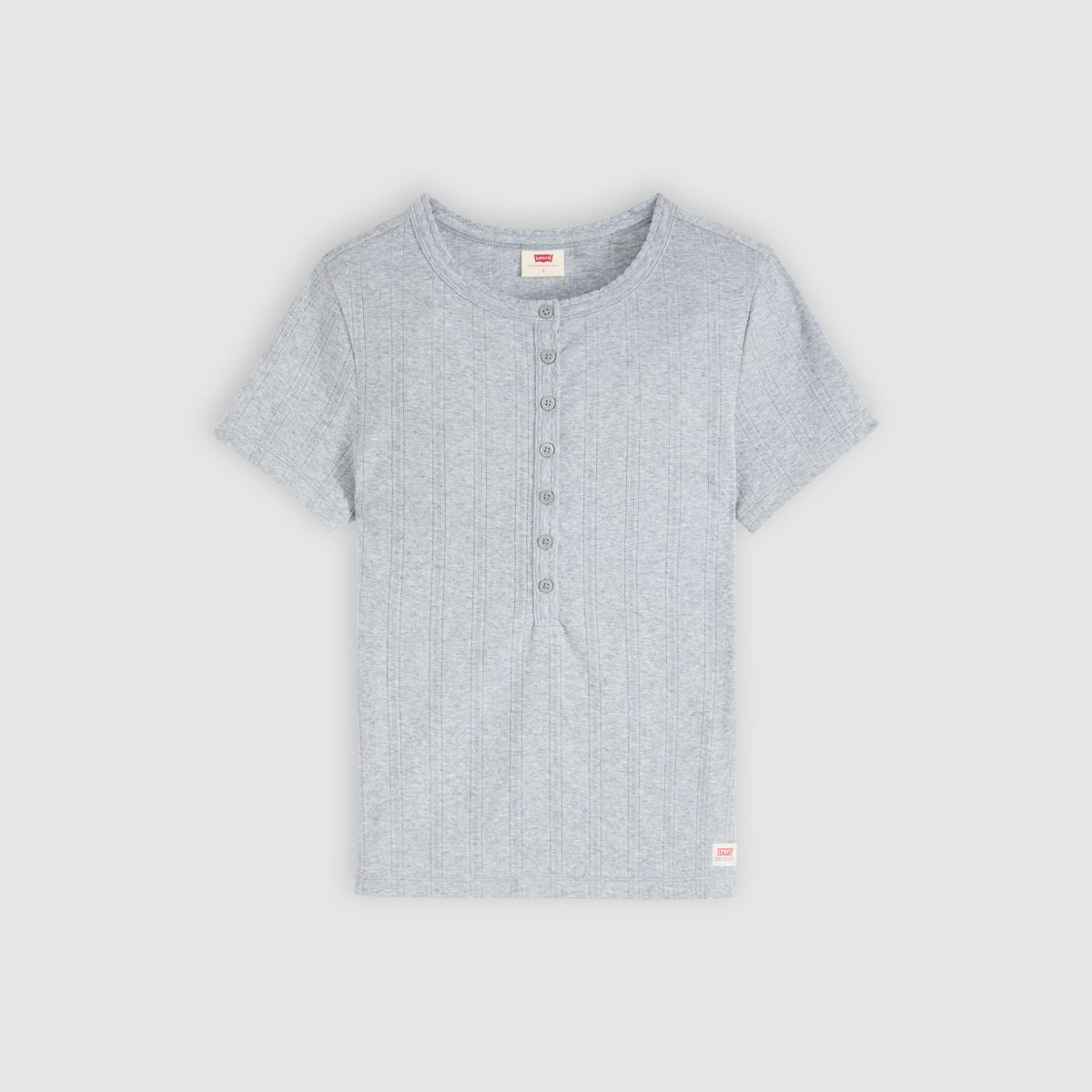 Dry Goods Pointelle Short-Sleeve Henley — Silver Heather Gray - Grey