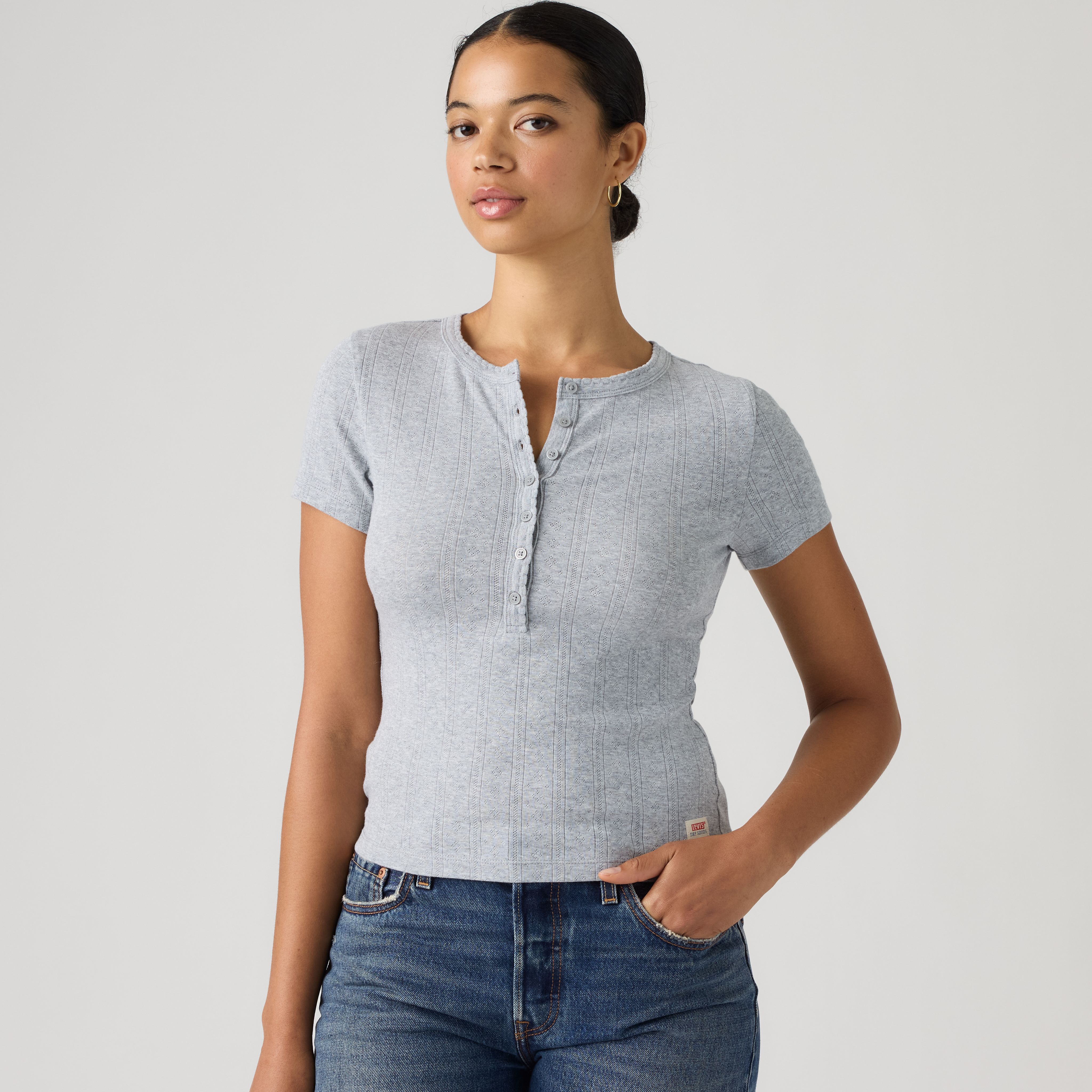 Dry Goods Pointelle Short-Sleeve Henley 15