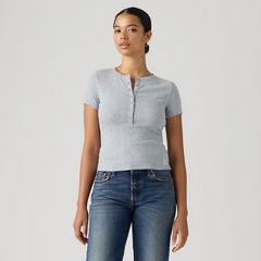 Dry Goods Pointelle Short-Sleeve Henley — Silver Heather Gray - Grey 3