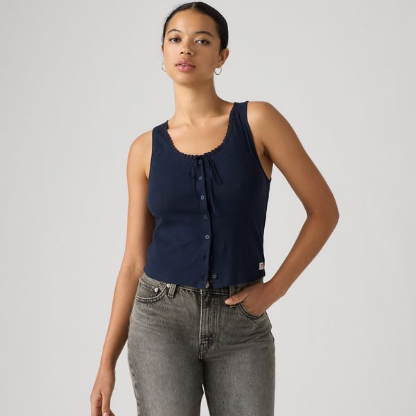 Dry Goods Pointelle Lace Tank — Navy Blazer - Blue