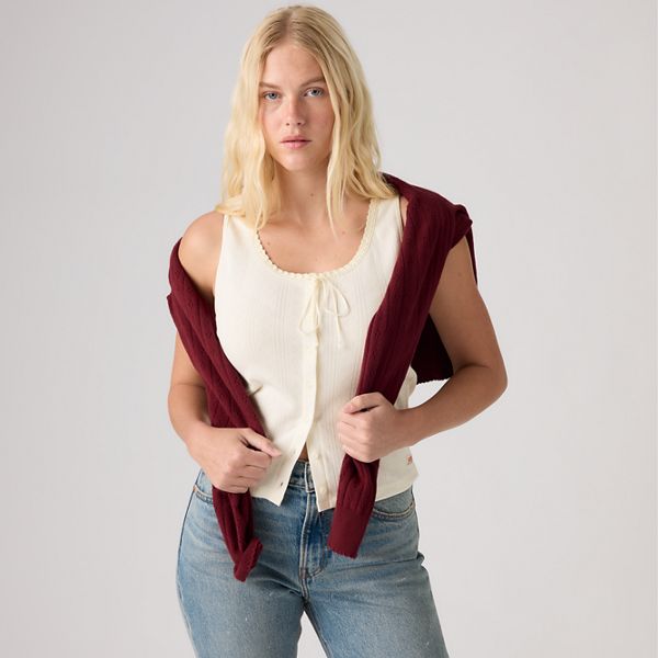 Dry Goods Pointelle Lace Tank — Egret - White