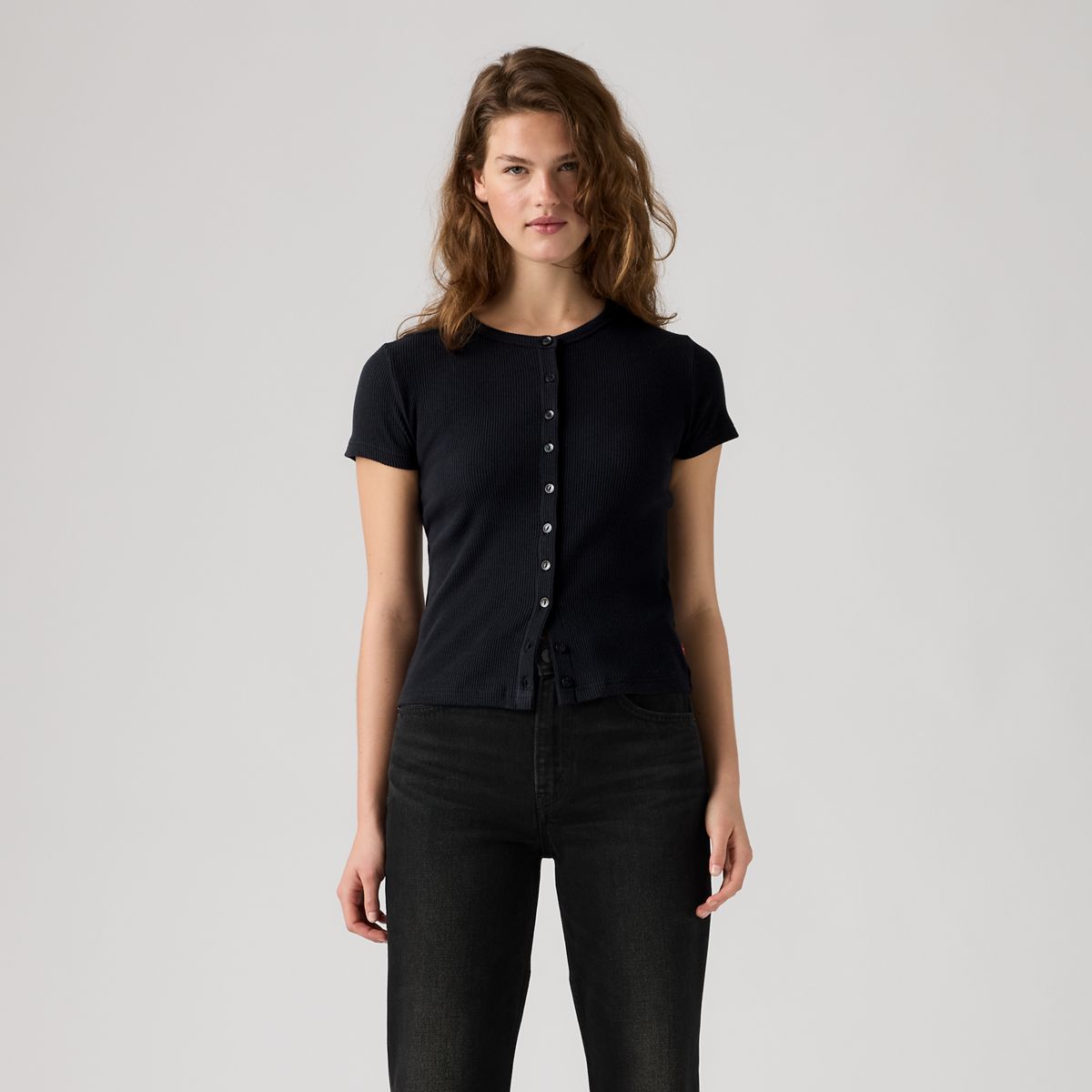 Rory Button-Through Short Sleeve Shirt — Anthracite Night - Black