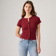 Rory Button-Through Short Sleeve Shirt — Warm Cabernet - Red 1