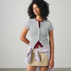 Rory Button-Through Short Sleeve Shirt — May Stripe Bright White - White 2