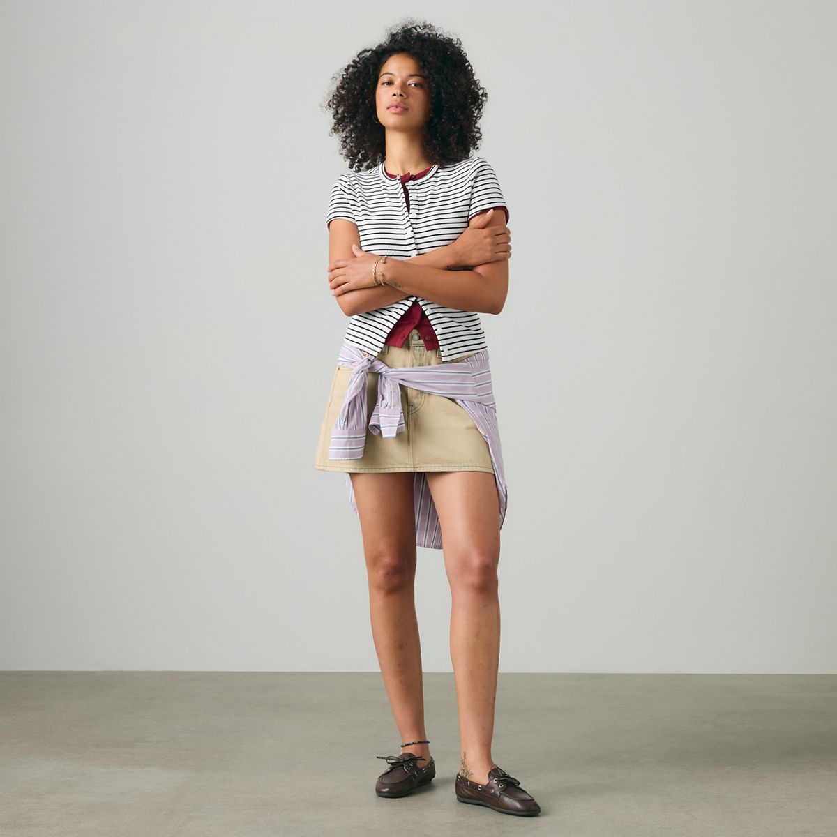 Rory Button-Through Short Sleeve Shirt — May Stripe Bright White - White
