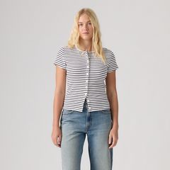 Rory Button-Through Short Sleeve Shirt — May Stripe Bright White - White 3