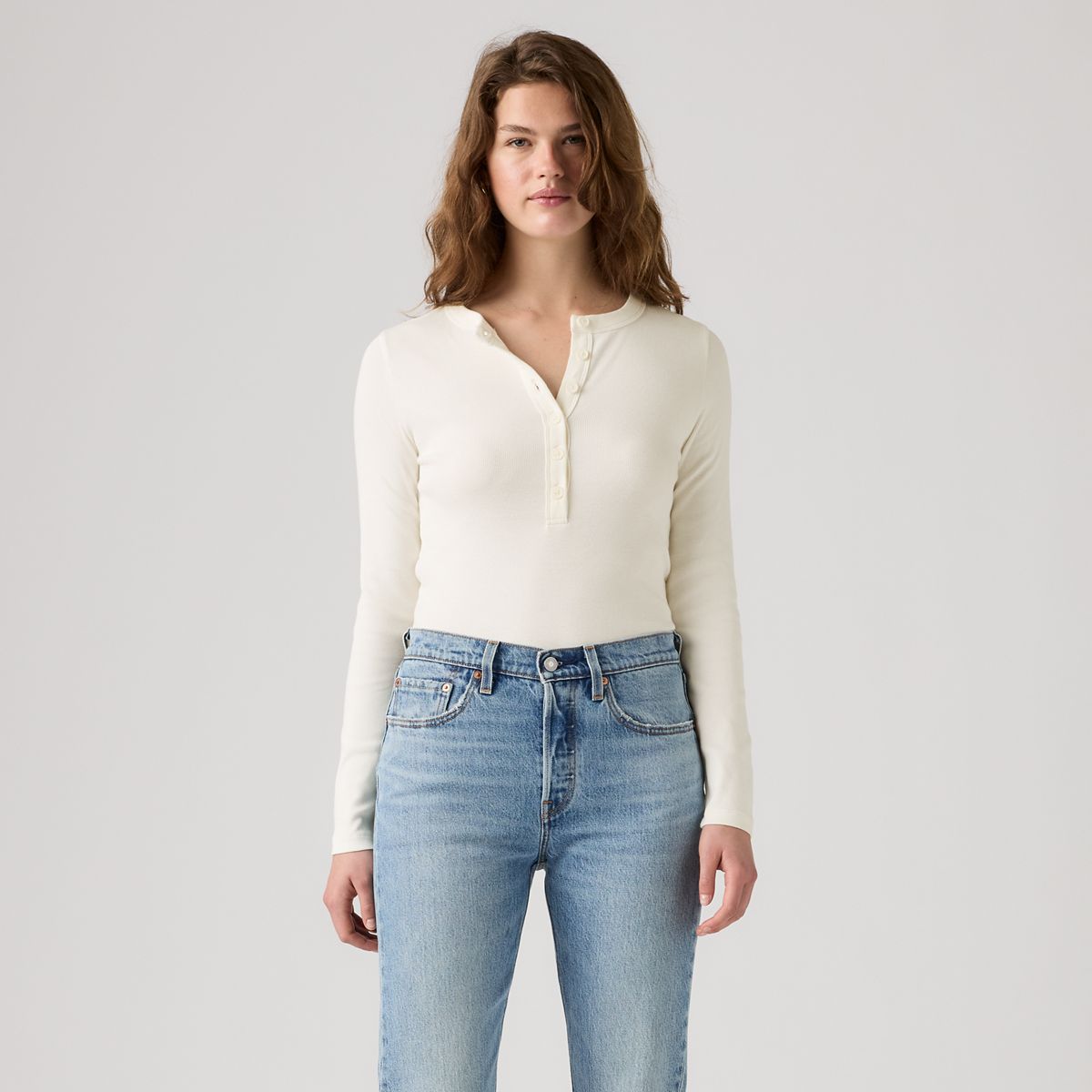 Essential Long-Sleeve Henley — Egret - White