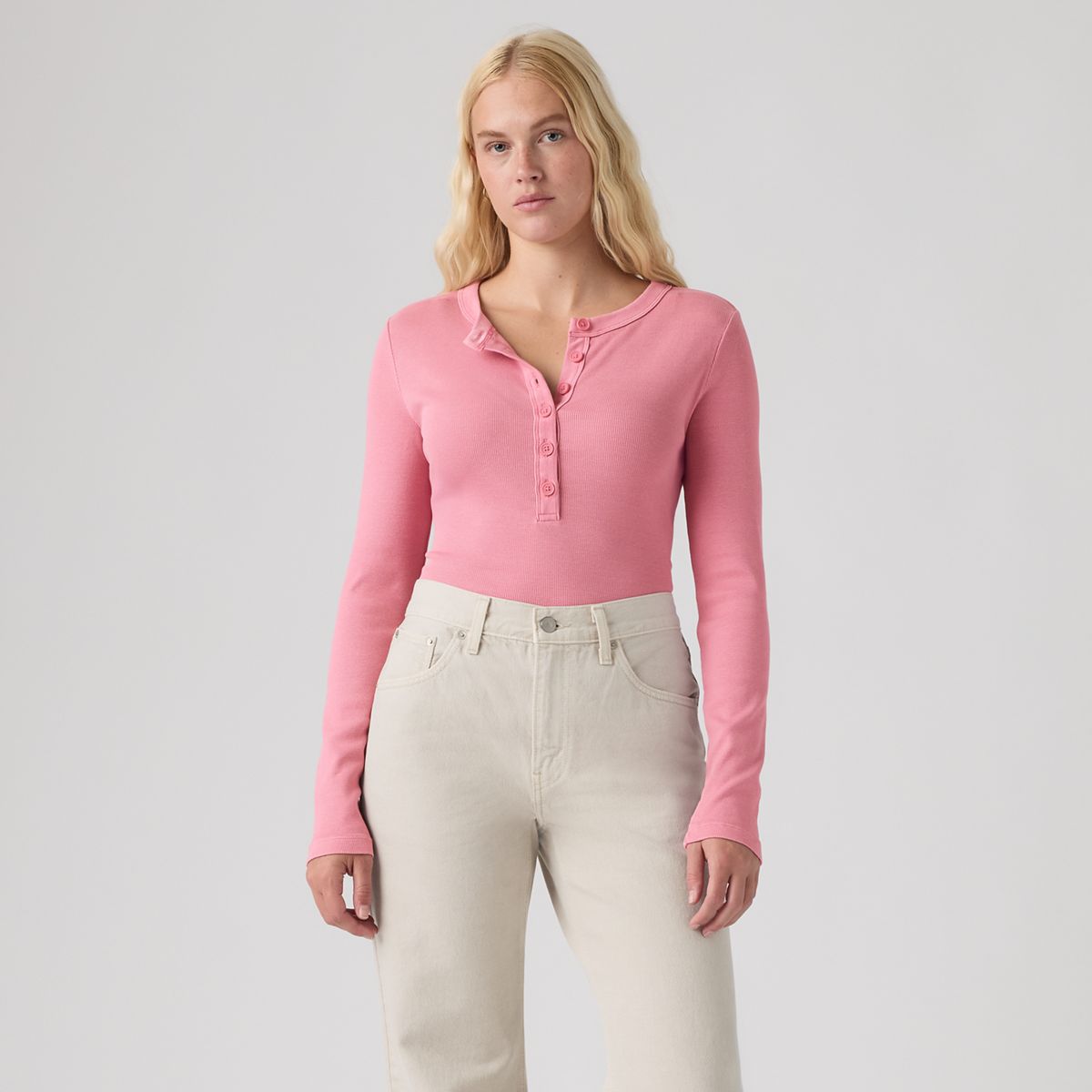 Essential Long-Sleeve Henley — Garment Dye Tameless Rose - Pink