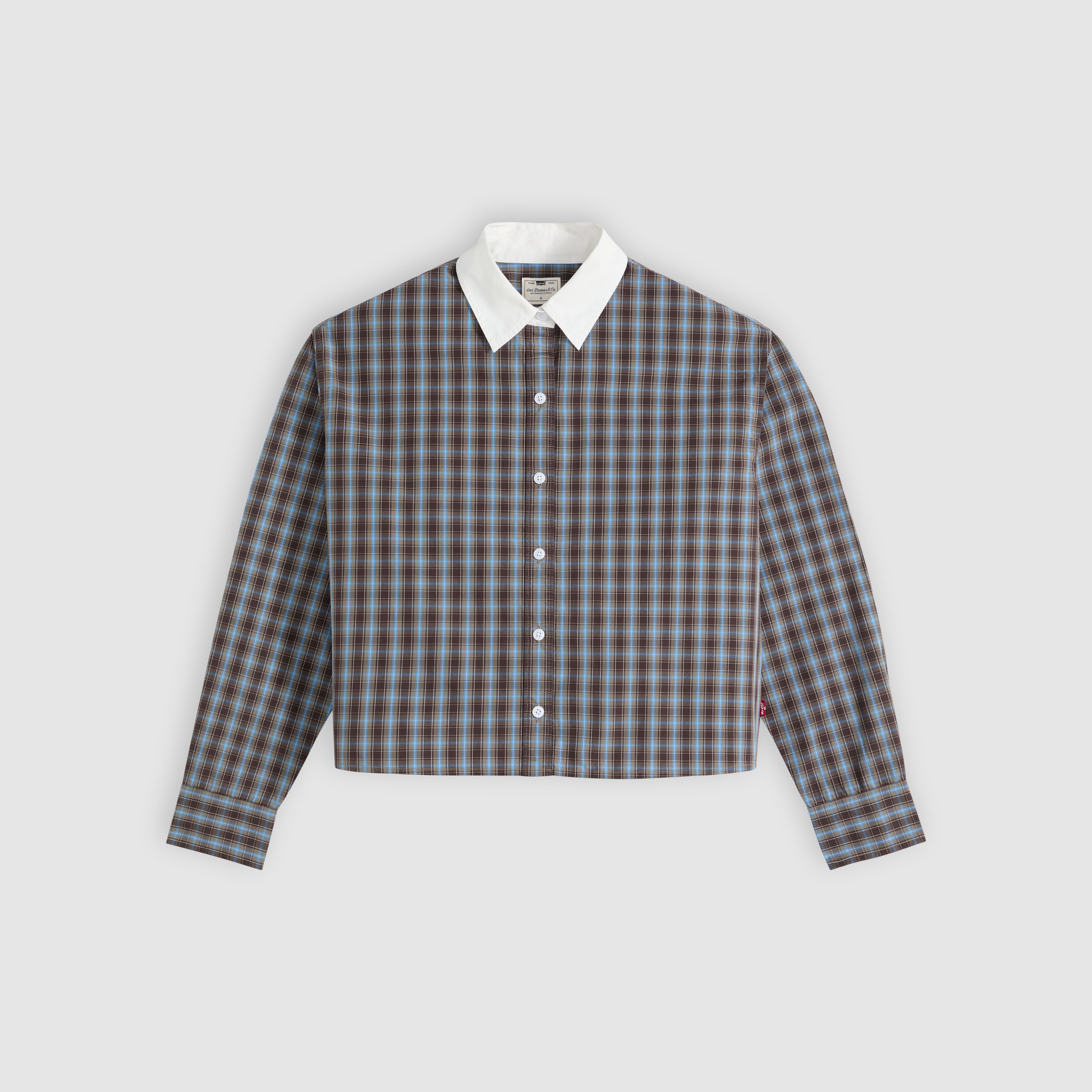 Harlie Boyfriend Cropped Novelty Button Down Shirt