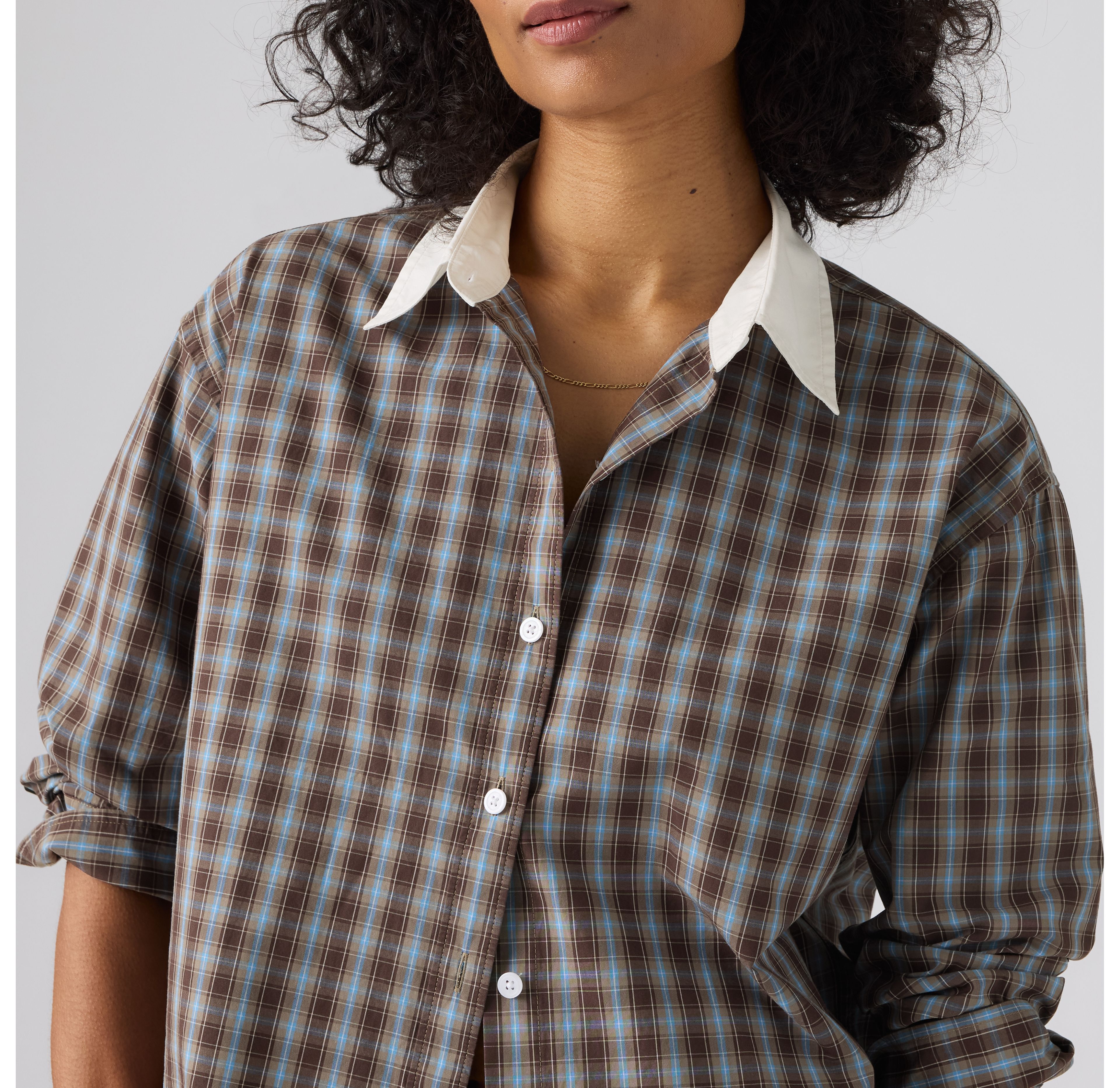 Harlie Boyfriend Cropped Novelty Button Down Shirt