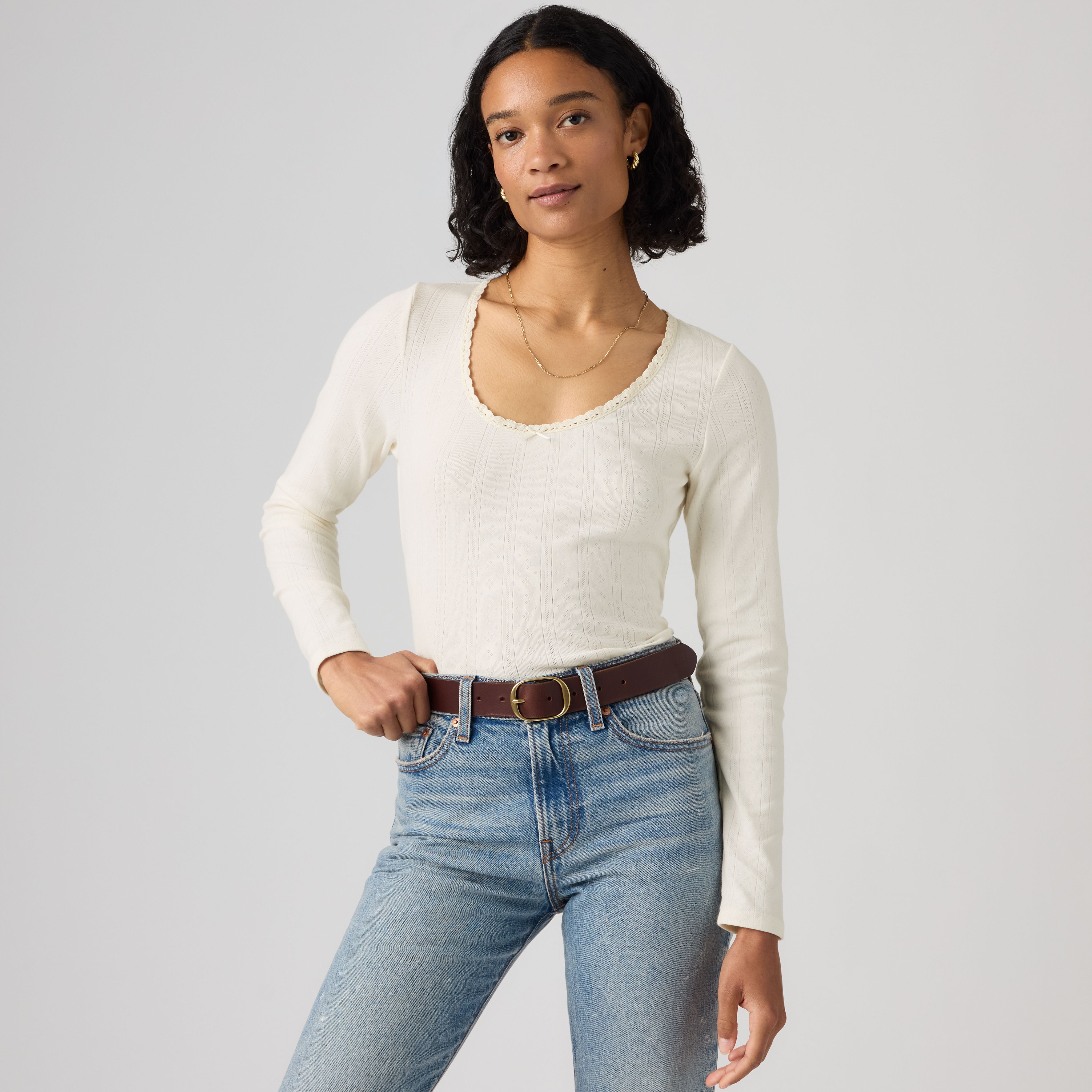 Dry Goods Pointelle Lace Long-Sleeve Top 1