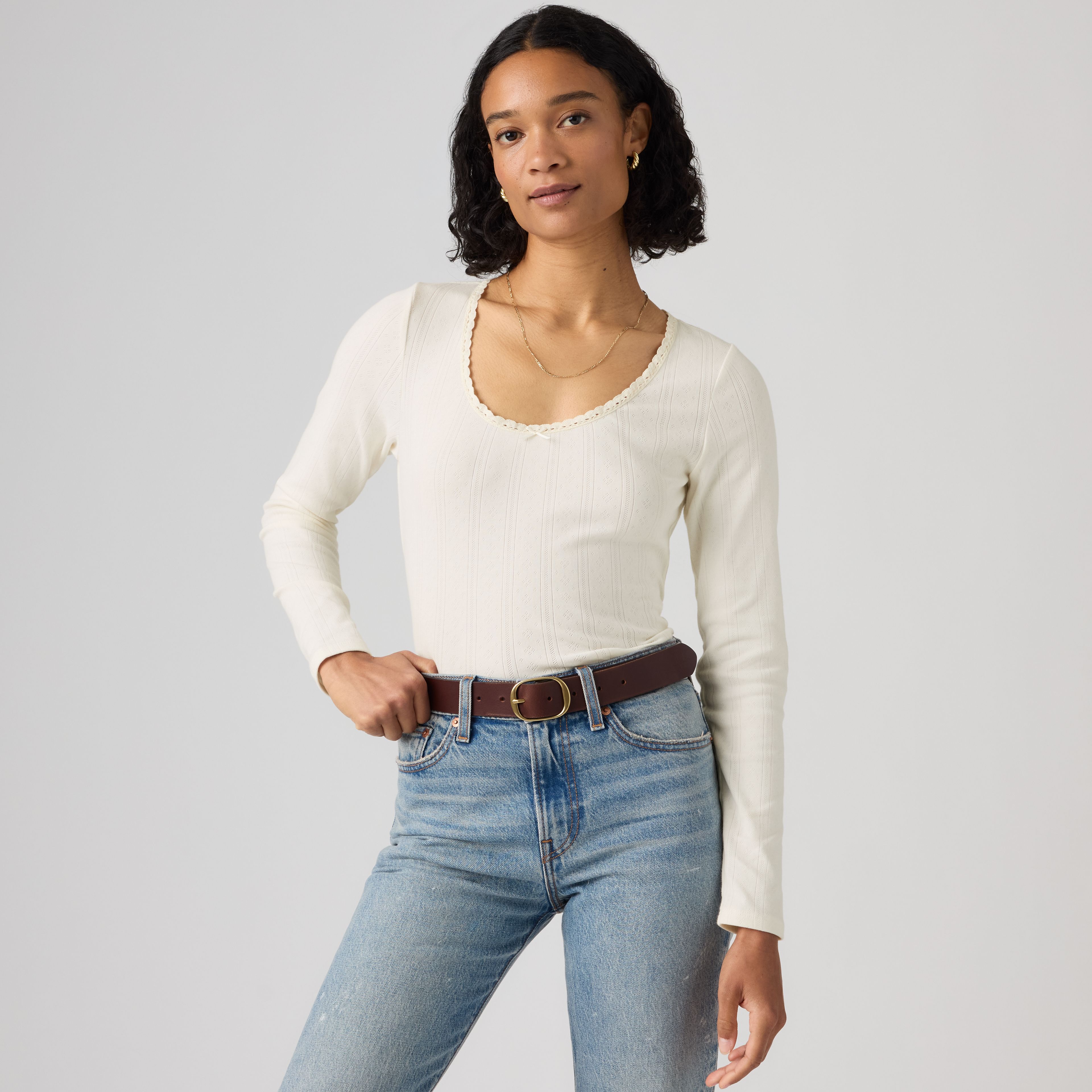 Dry Goods Pointelle Lace Long-Sleeve Top