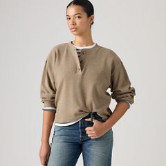 Dry Goods Relaxed Long-Sleeve Henley — Taupe Gray Heather - Brown 1