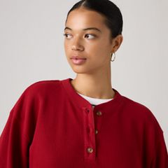Dry Goods Relaxed Long-Sleeve Henley — Emboldened - Red 2