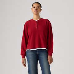 Dry Goods Relaxed Long-Sleeve Henley — Emboldened - Red 3