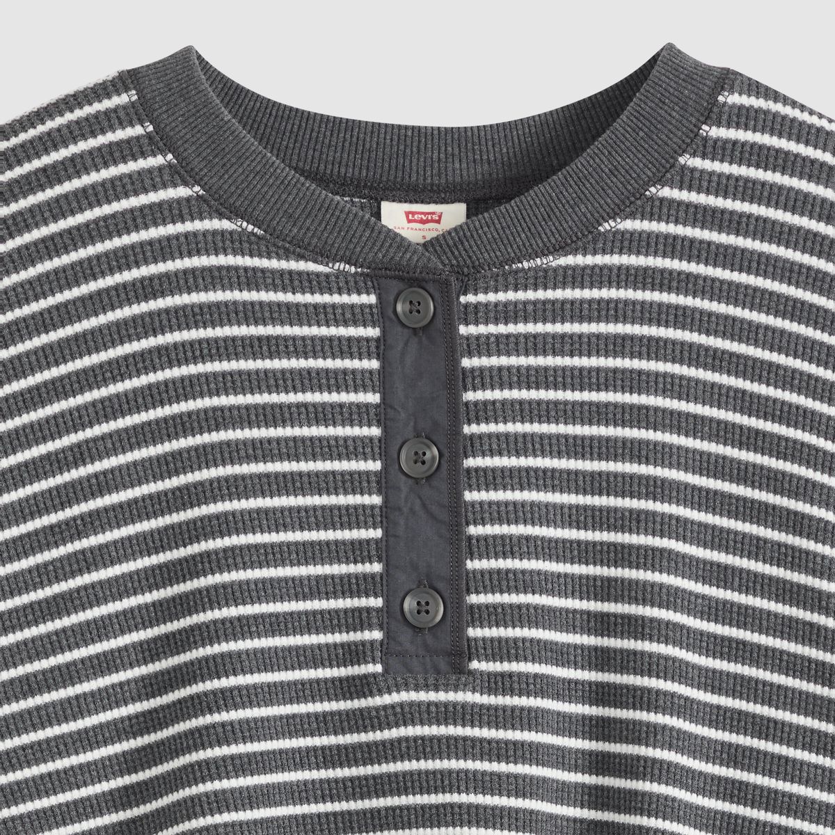 Dry Goods Relaxed Long-Sleeve Henley — Jane Stripe Charcoal Heather - Grey