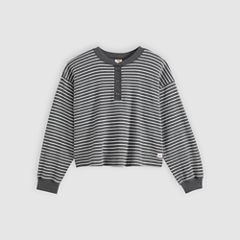 Dry Goods Relaxed Long-Sleeve Henley — Jane Stripe Charcoal Heather - Grey 5