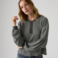 Dry Goods Relaxed Long-Sleeve Henley — Jane Stripe Charcoal Heather - Grey 2