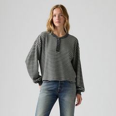Dry Goods Relaxed Long-Sleeve Henley — Jane Stripe Charcoal Heather - Grey 3