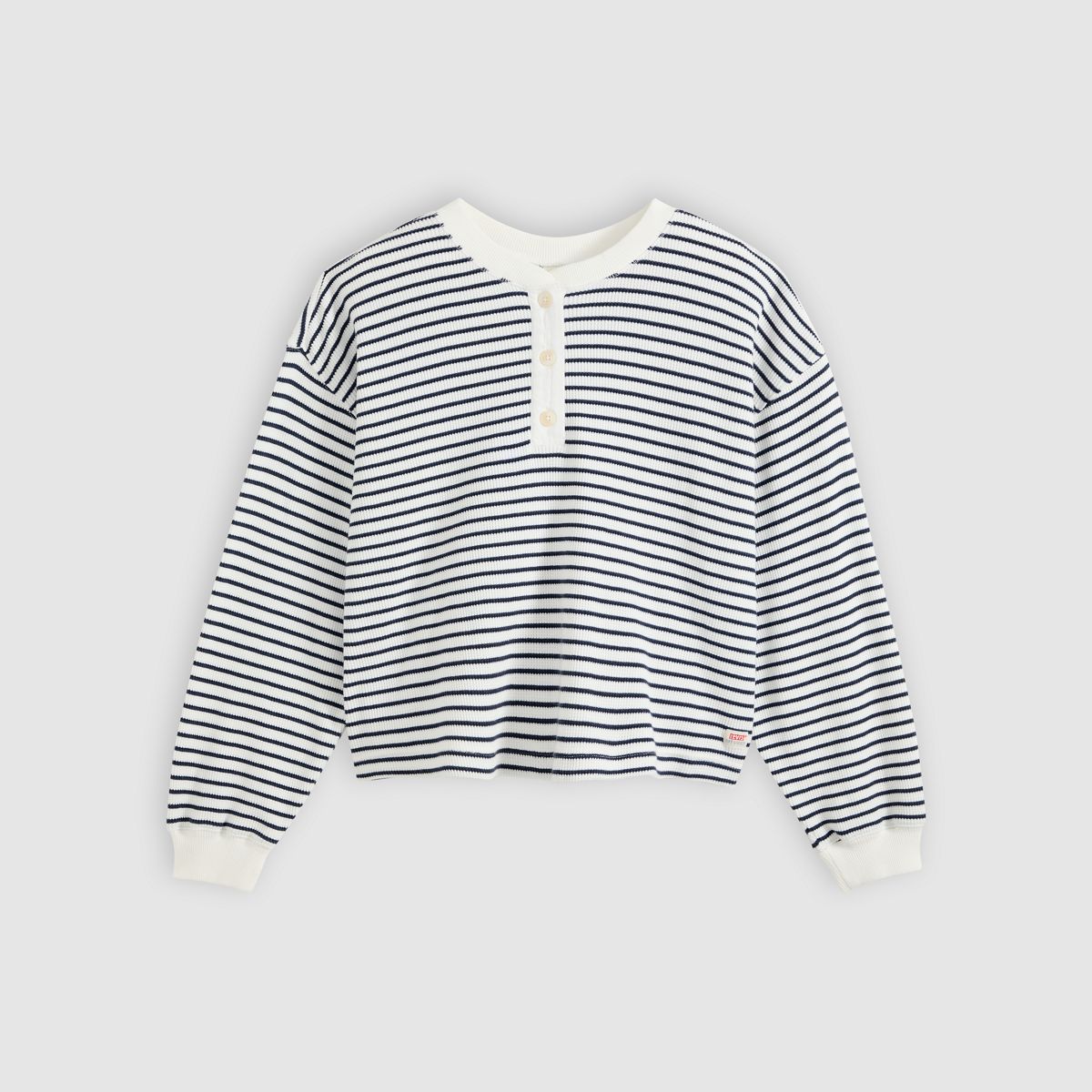 Dry Goods Relaxed Long-Sleeve Henley — Jane Stripe Navy Blazer - Blue