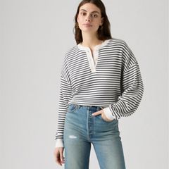 Dry Goods Relaxed Long-Sleeve Henley — Jane Stripe Navy Blazer - Blue 1