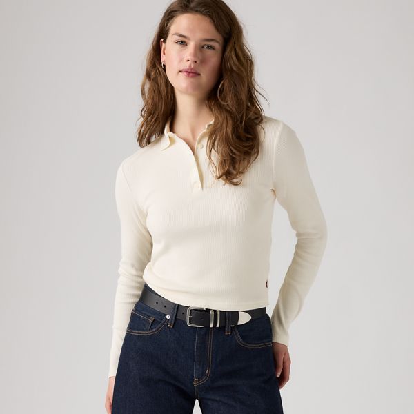 Rory Long-Sleeve Polo — Egret - White