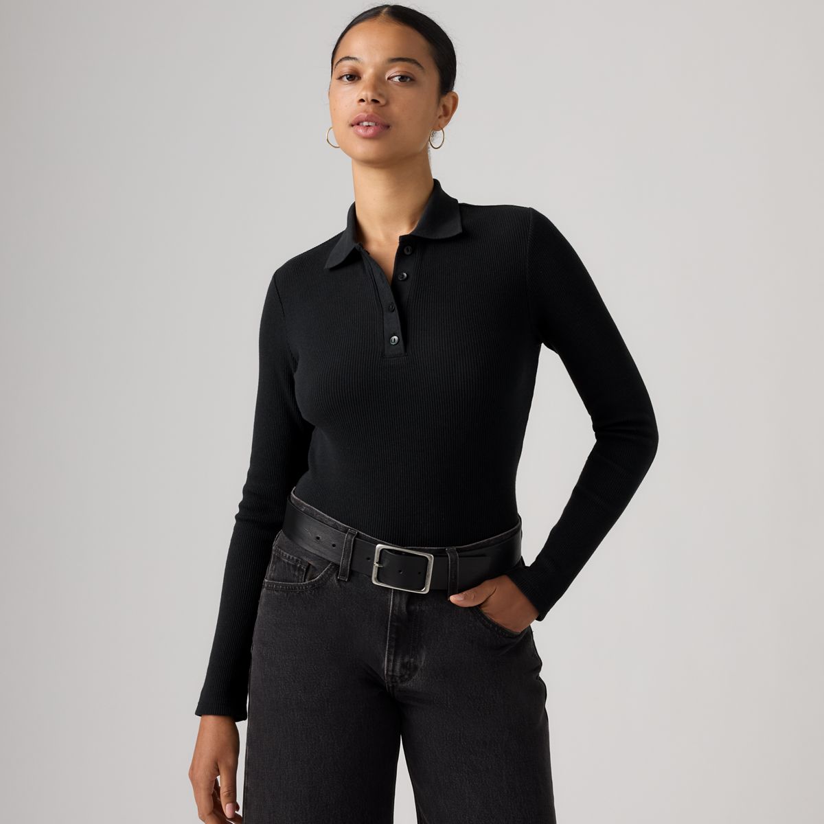 Rory Long-Sleeve Polo — Anthracite Night - Black