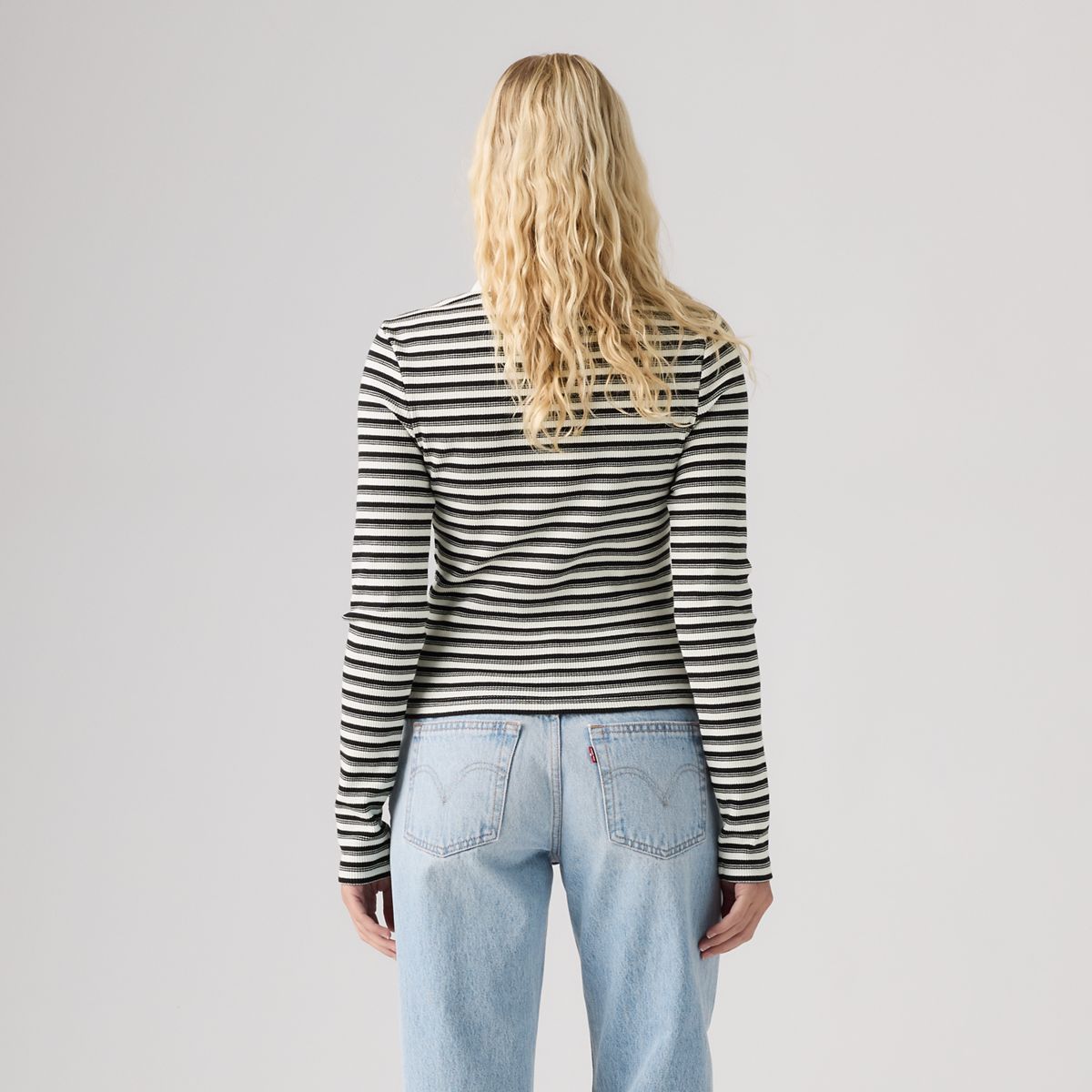 Rory Long-Sleeve Polo — Gigi Stripe Anthracite Night - Black
