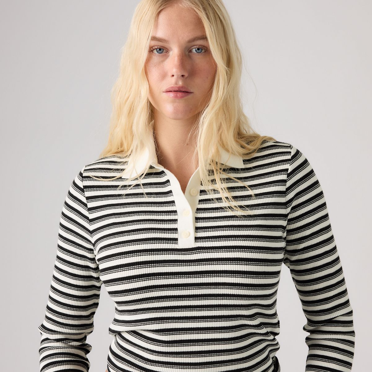 Rory Long-Sleeve Polo — Gigi Stripe Anthracite Night - Black