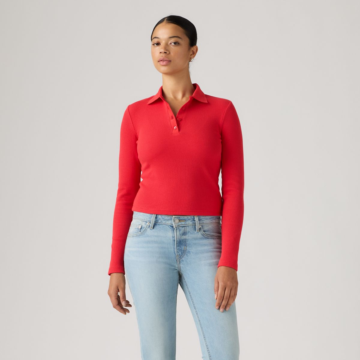 Rory Long-Sleeve Polo — True Red - Red