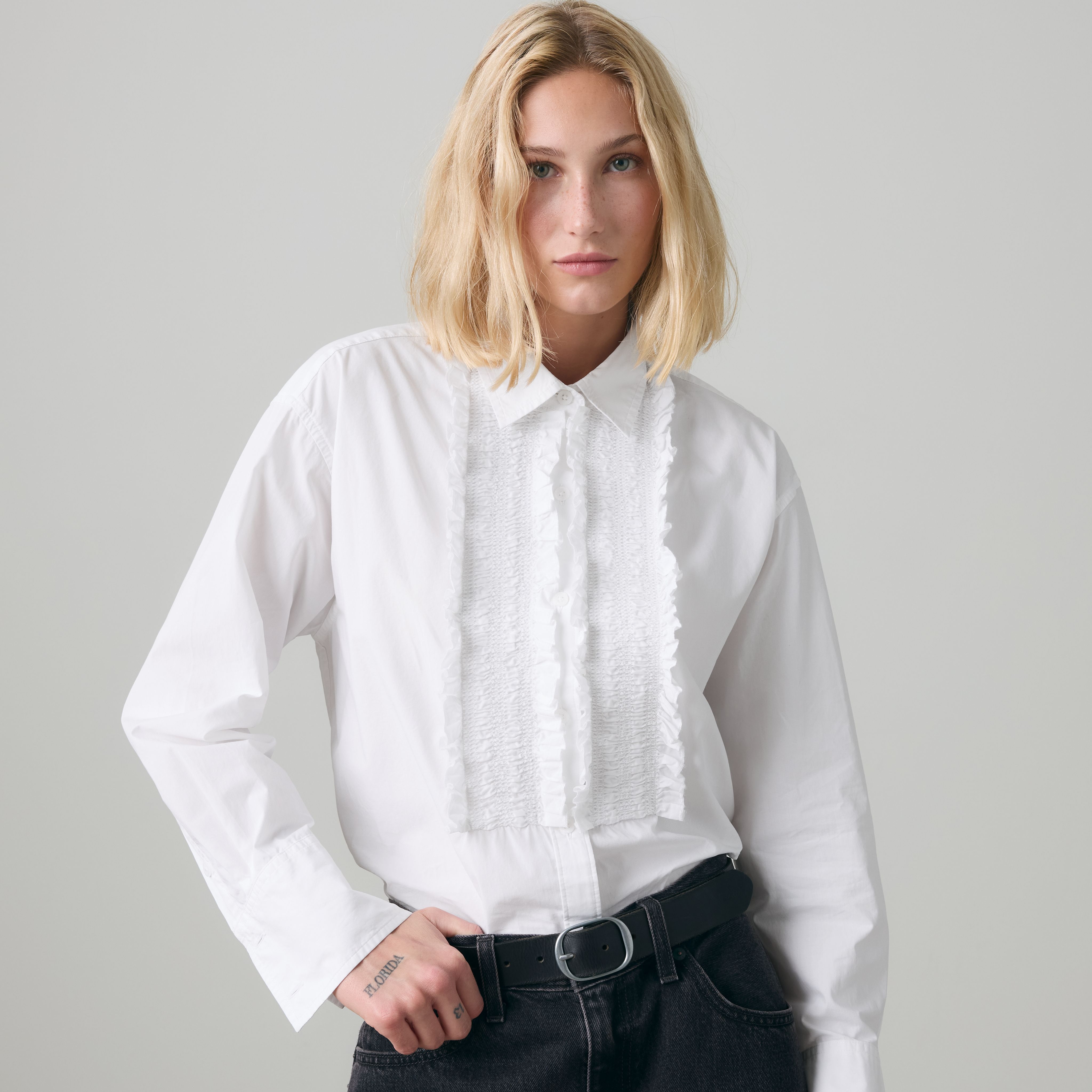 Harlie Boyfriend Tuxedo Ruffle Button Down Shirt 2