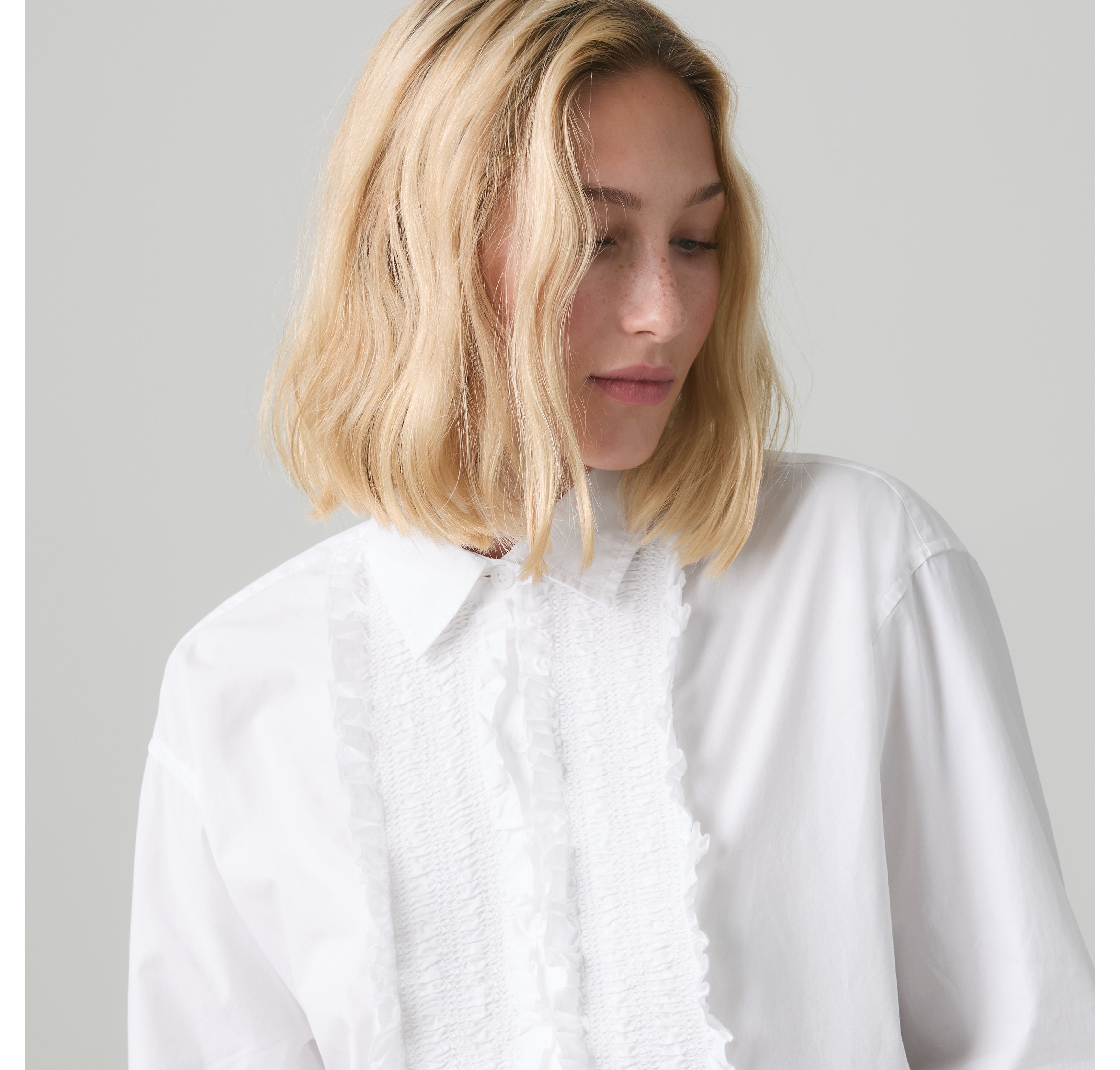 Harlie Boyfriend Tuxedo Ruffle Button Down Shirt