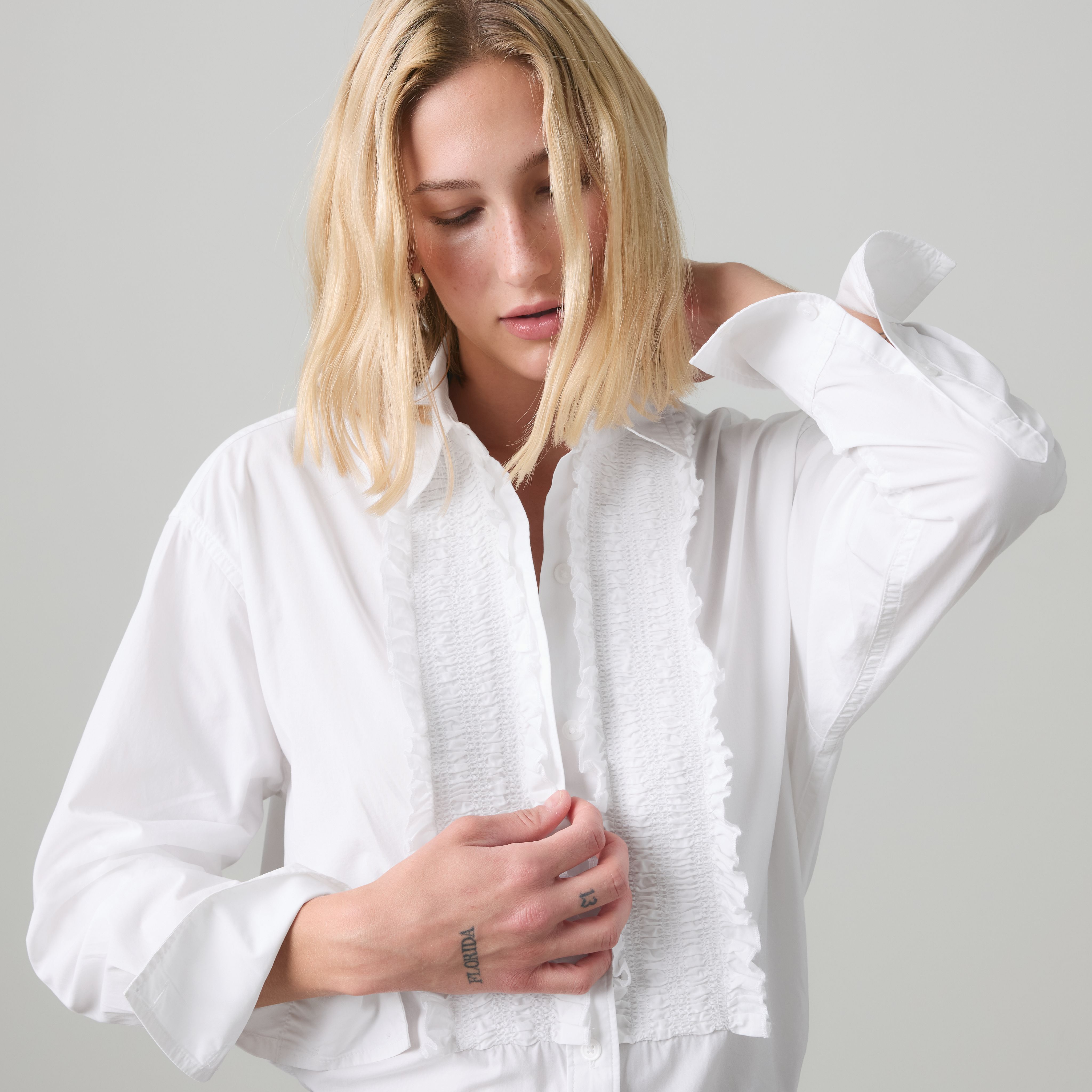Harlie Boyfriend Tuxedo Ruffle Button Down Shirt 4