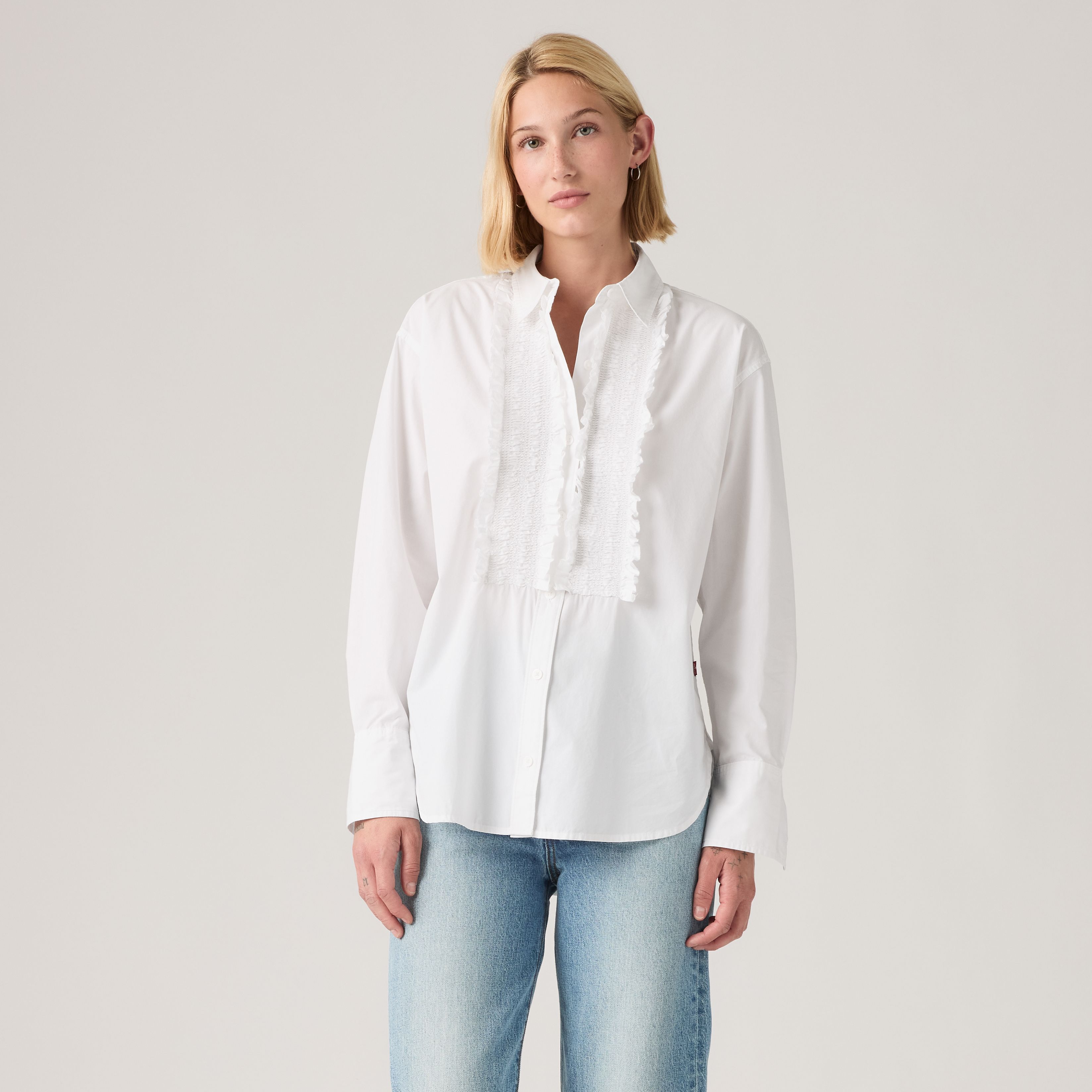 Harlie Boyfriend Tuxedo Ruffle Button Down Shirt 5