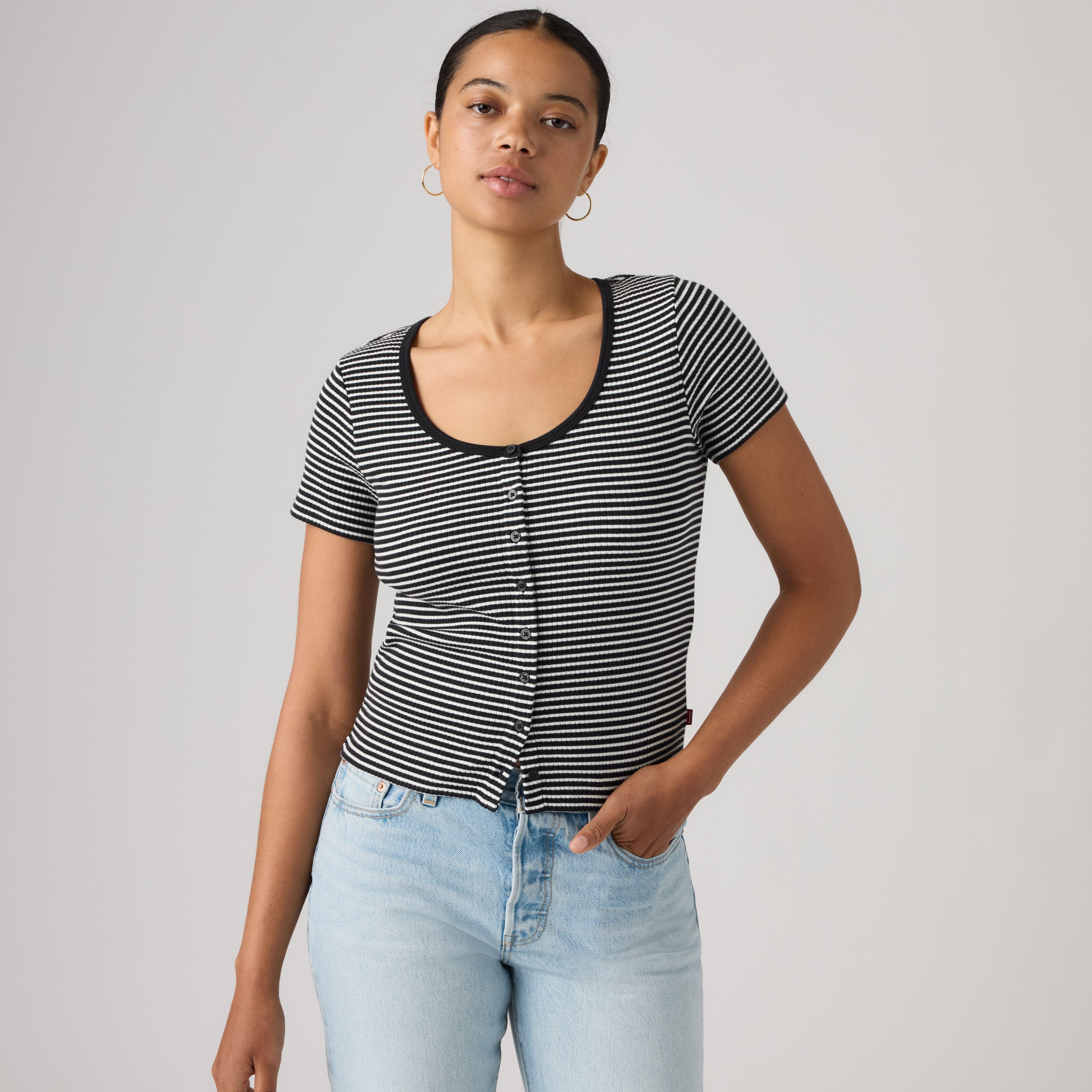 Austen Button-Up Short-Sleeve Top 1