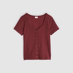 Austen Button-Up Short-Sleeve Top — Warm Cabernet - Red 5