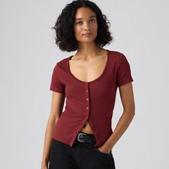 Austen Button-Up Short-Sleeve Top — Warm Cabernet - Red 1