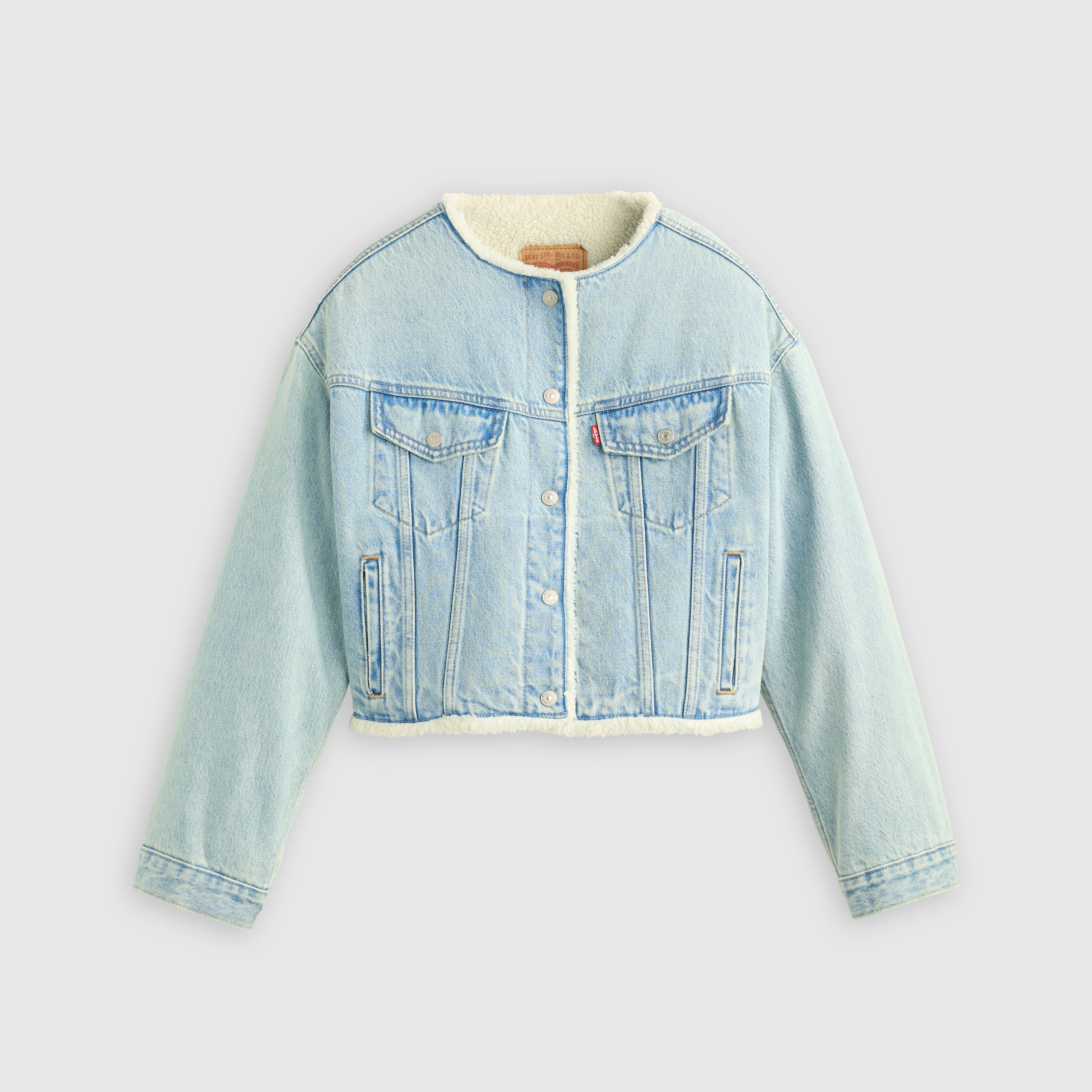 Collarless Shrunken '90s Sherpa Trucker Jacket 5