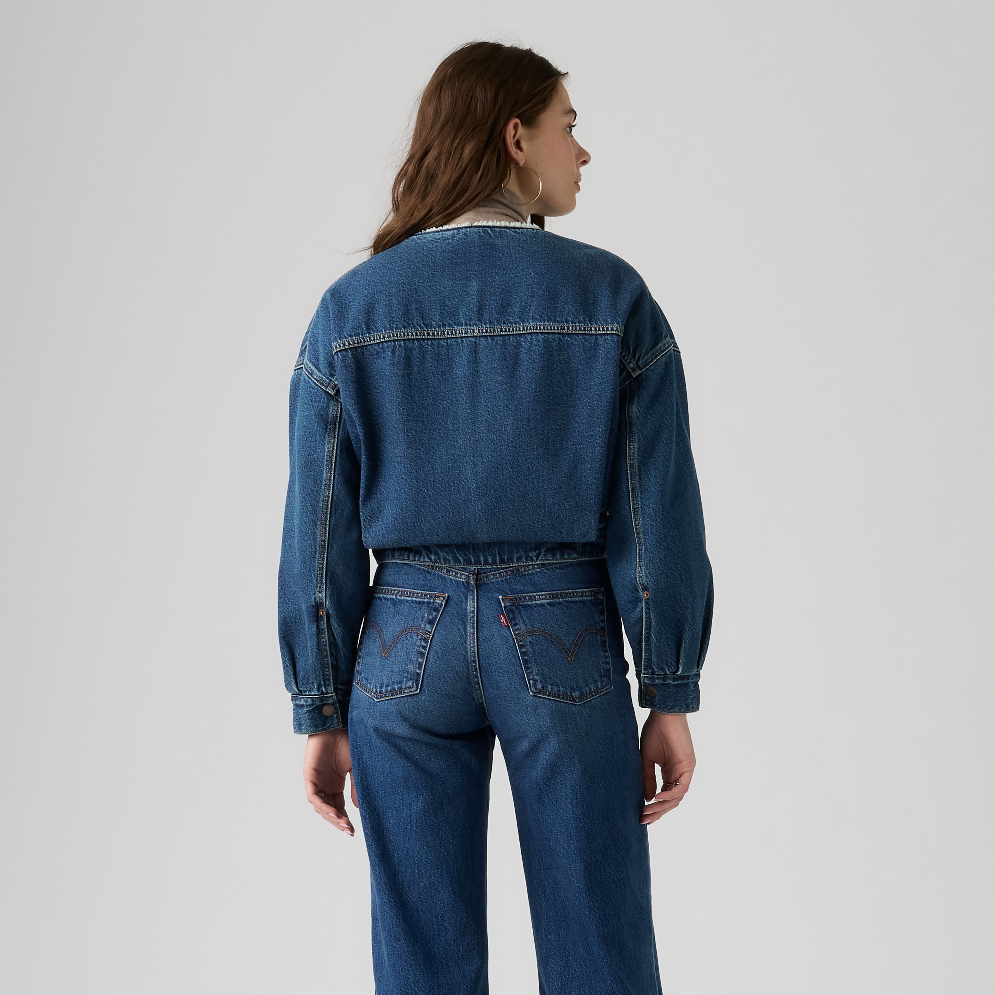 Collarless Cropped Sherpa Trucker Jacket 4