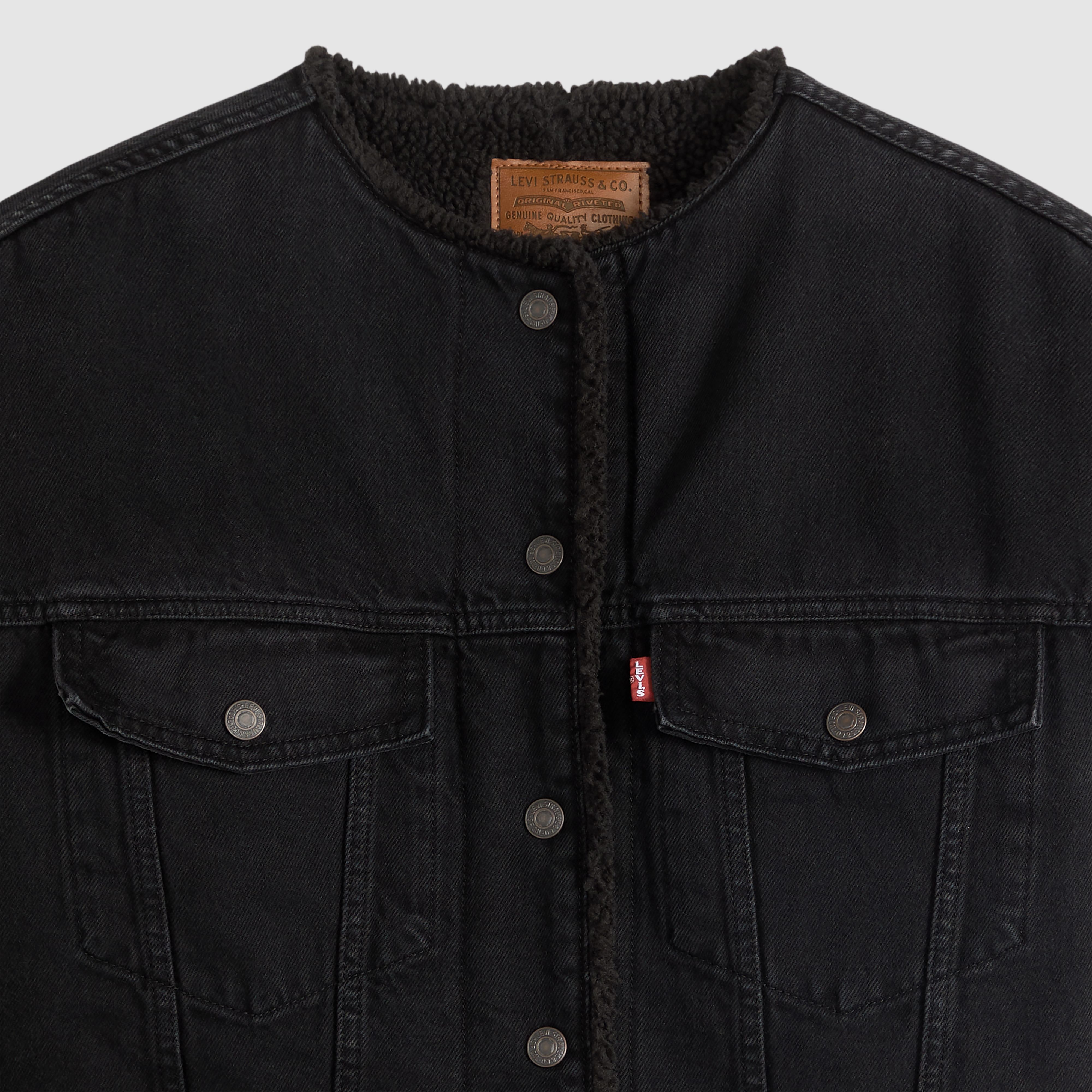 Collarless Cropped Sherpa Trucker Jacket 6