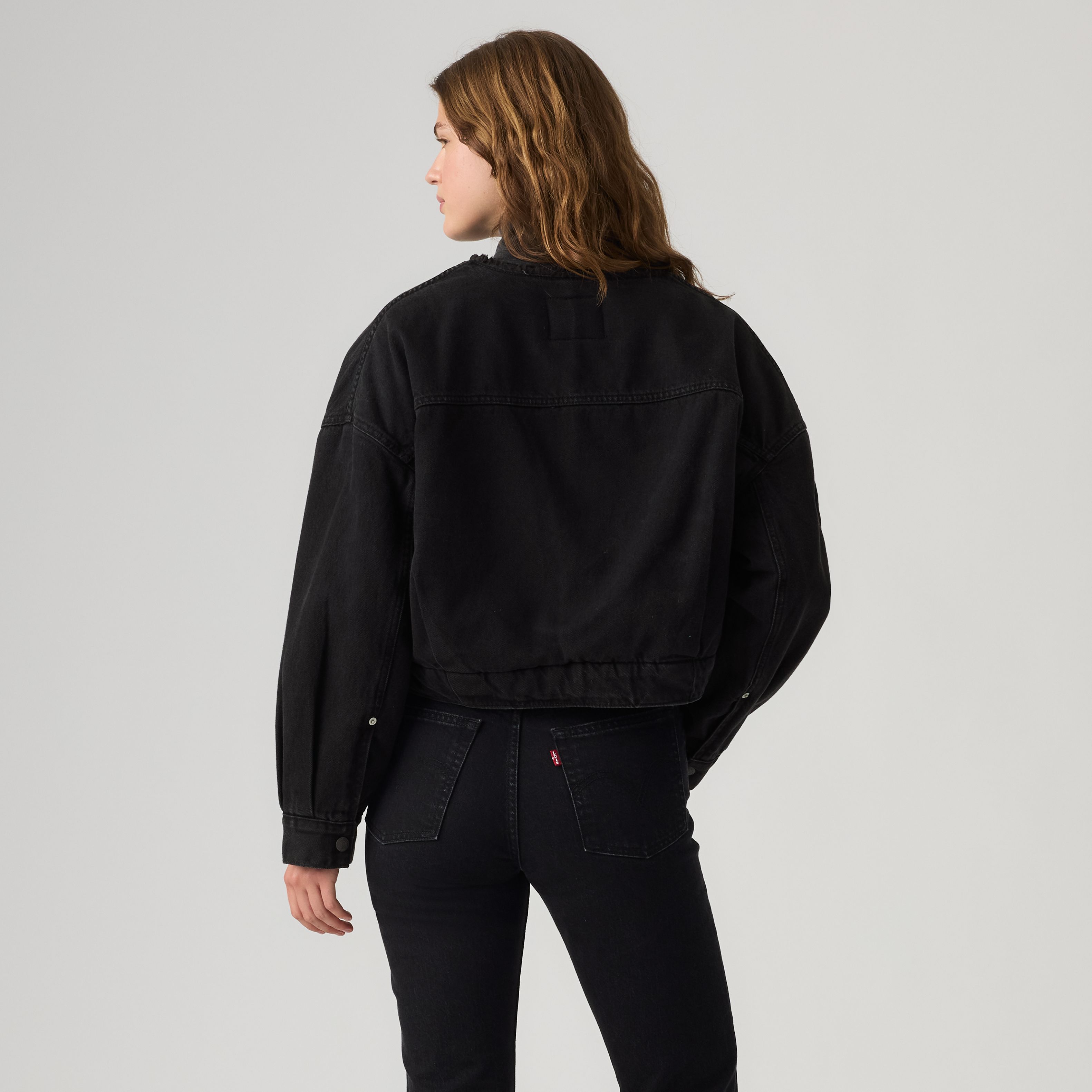 Collarless Cropped Sherpa Trucker Jacket 4