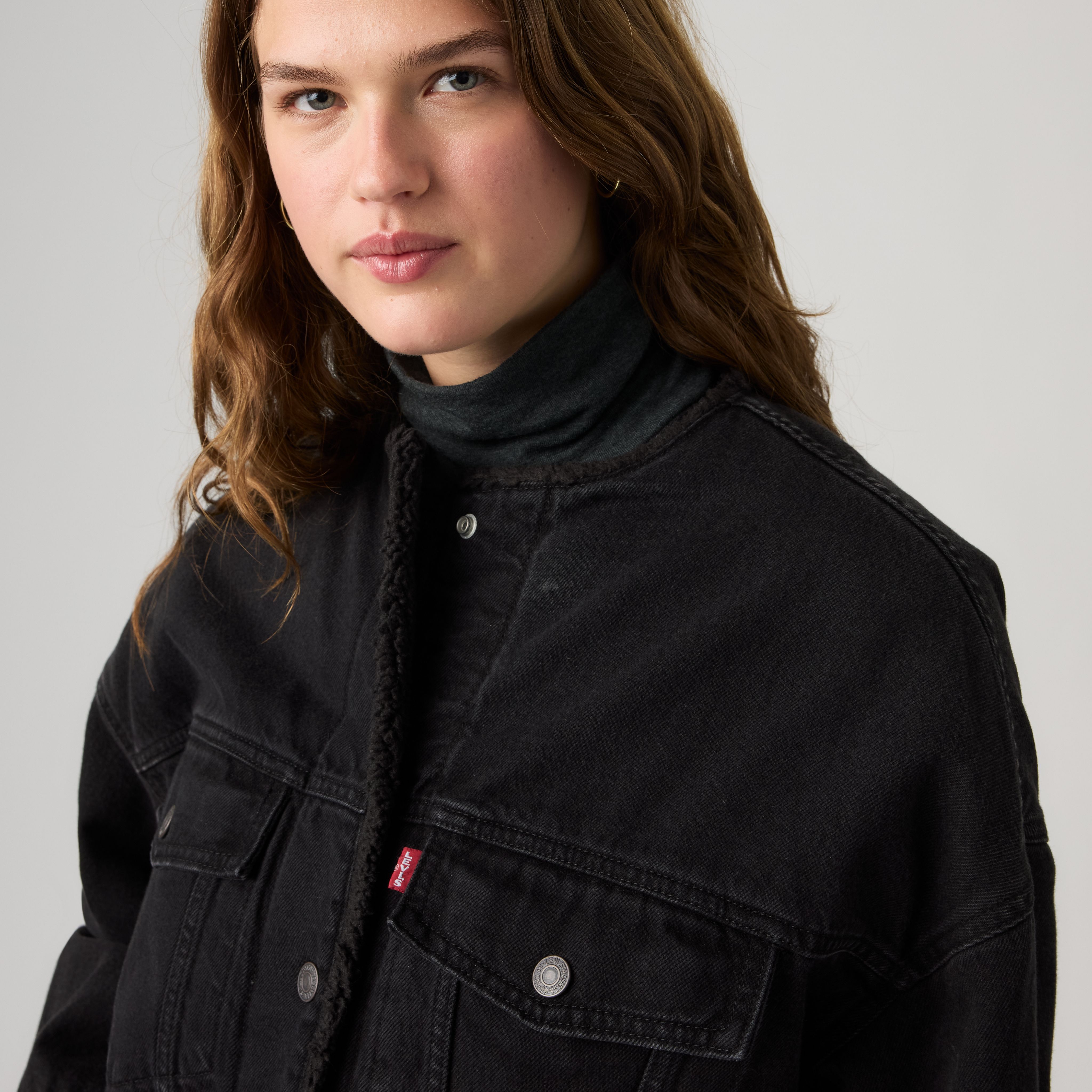 Collarless Cropped Sherpa Trucker Jacket 2