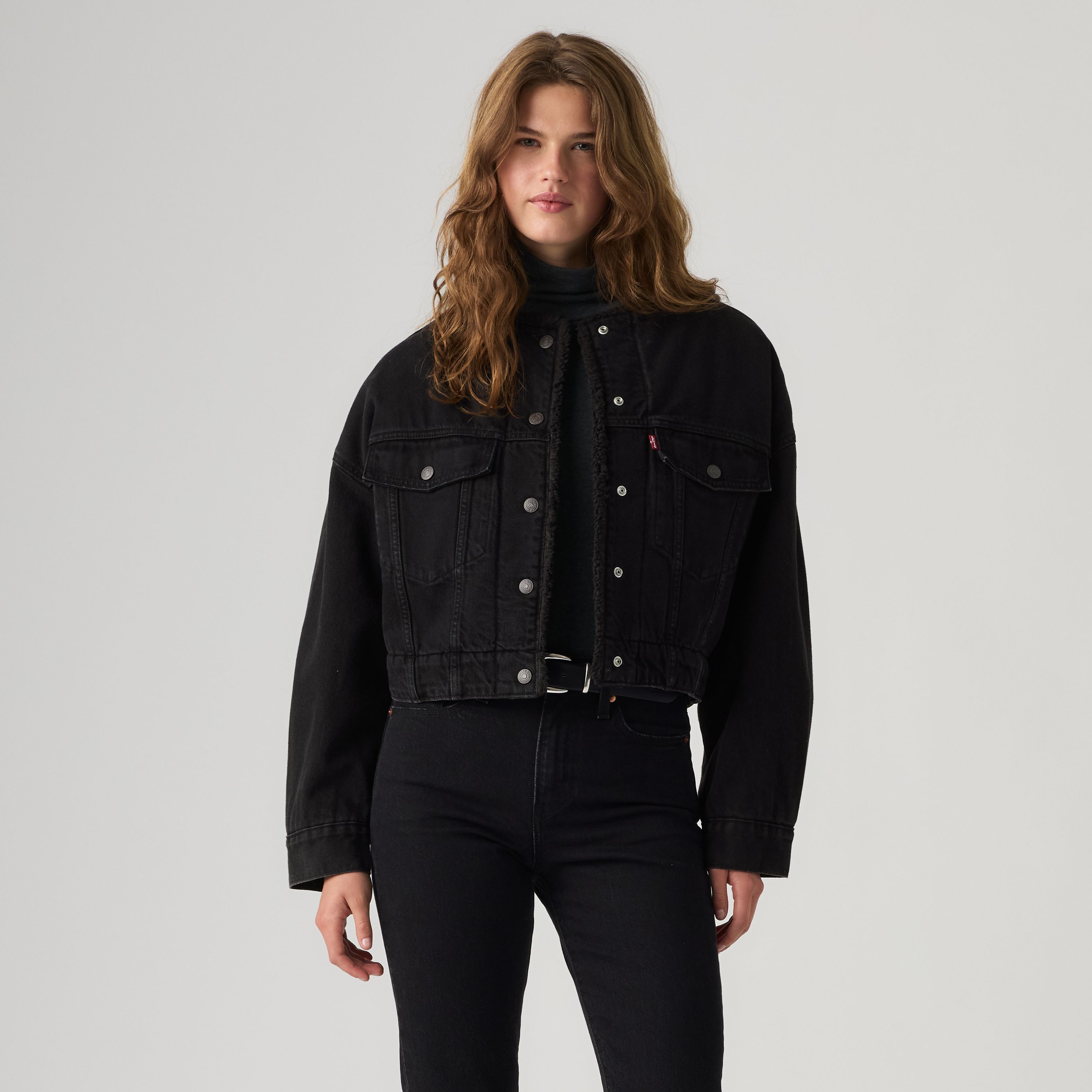 Collarless Cropped Sherpa Trucker Jacket 3