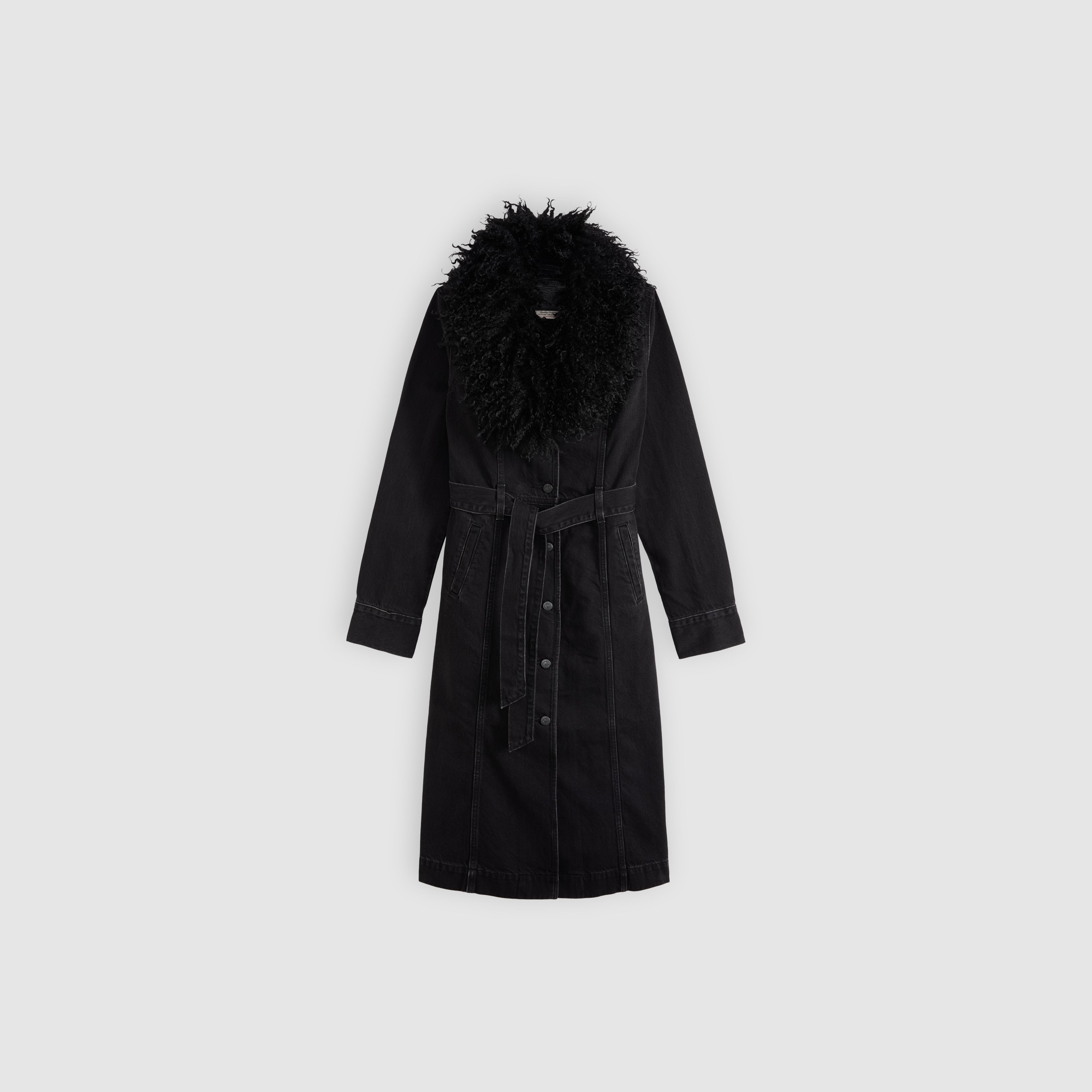 Sherpa Collar Belted Denim Coat 1