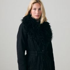 Sherpa Collar Belted Denim Coat — Midnight Mood - Black 4
