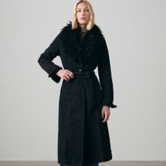 Sherpa Collar Belted Denim Coat — Midnight Mood - Black 1