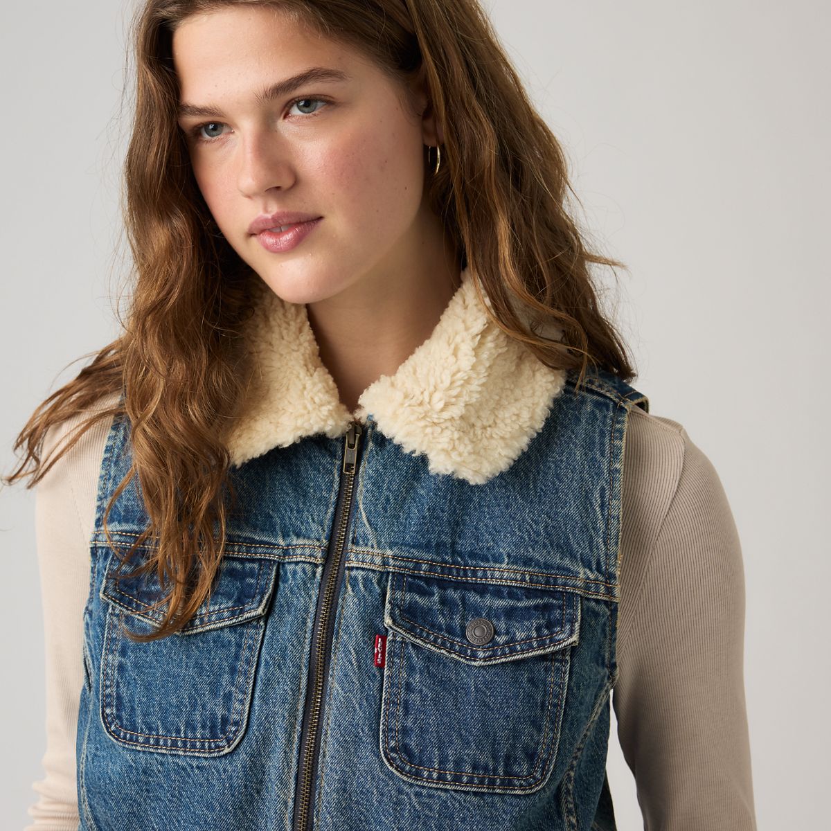 Tiny Sherpa Vest — Rescued City Vest - Medium Wash