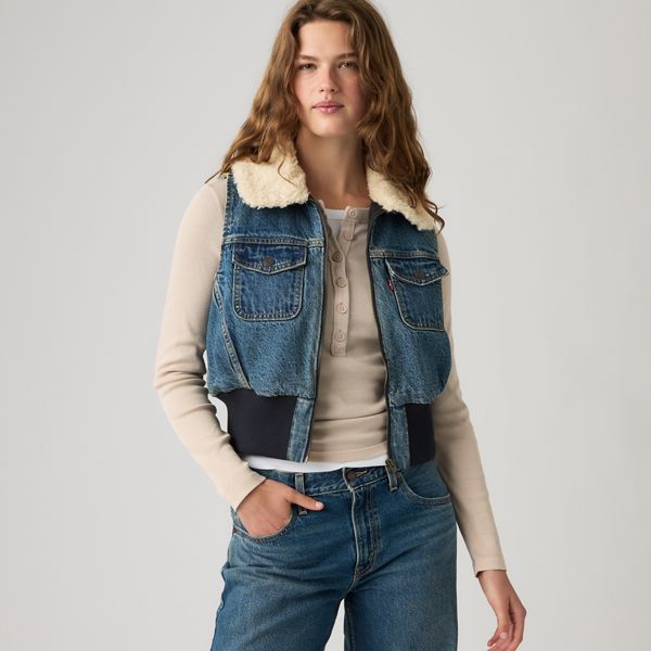 Tiny Sherpa Vest — Rescued City Vest - Medium Wash